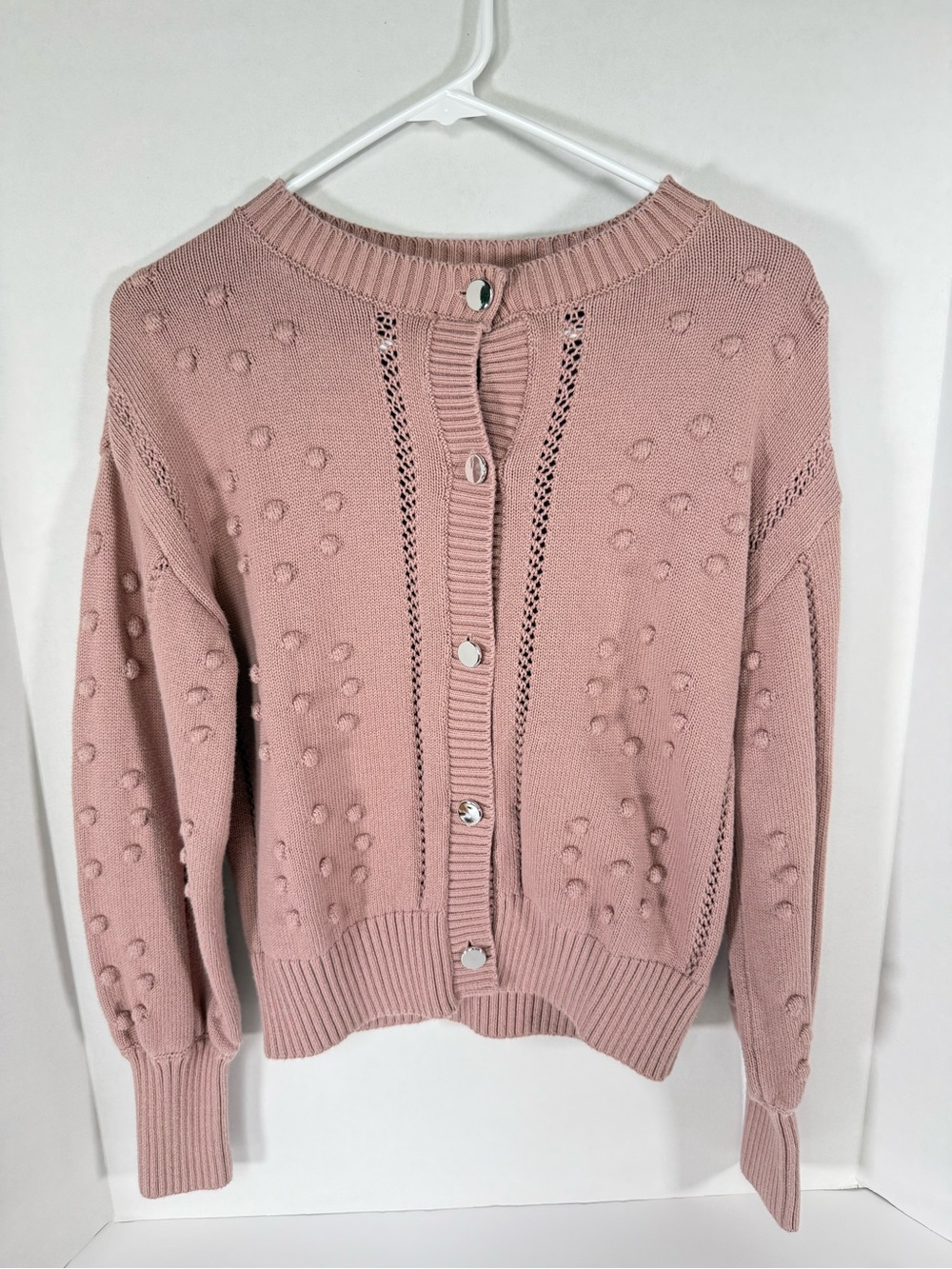 Express Blush Pink Pom-Pom Button Cardigan